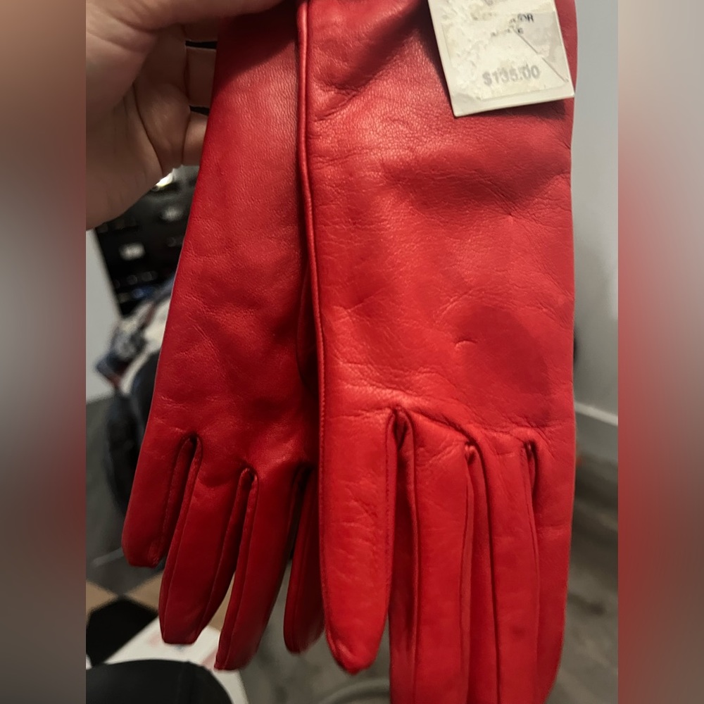 New Red leather gloves from saks fifth avenue